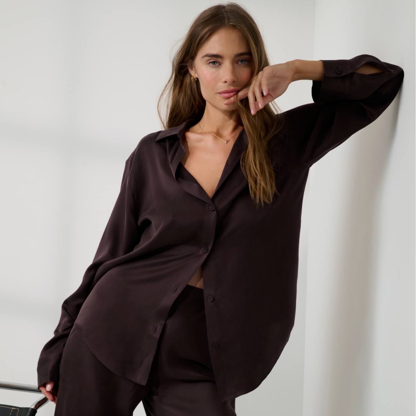 Washable Silk Ladder Stitch Button Down
